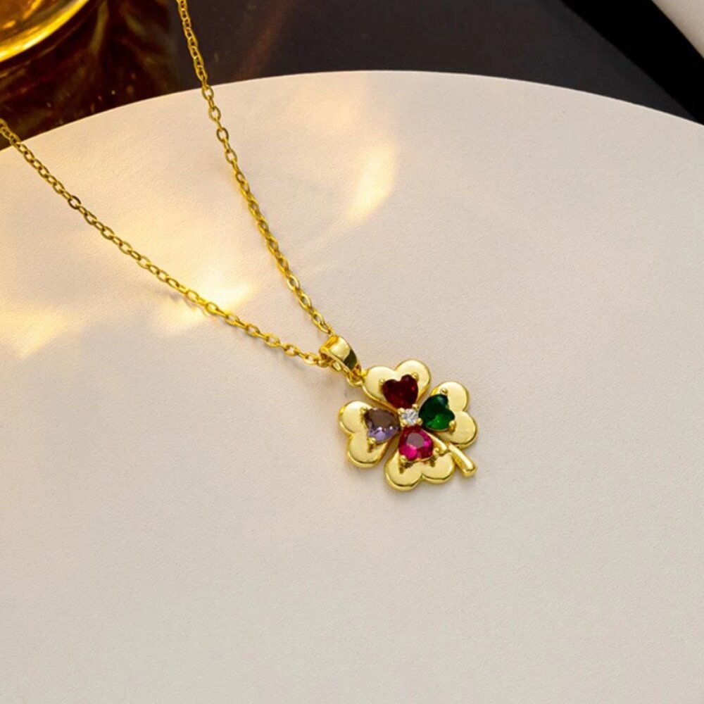 18k gold four clover flower stainless steel necklace